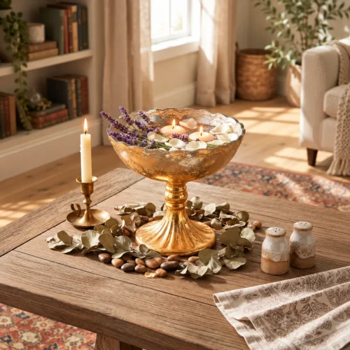Antique Gold Finish Pedestal Fruit & Decorative Centerpiece Bowl (8" x 7")